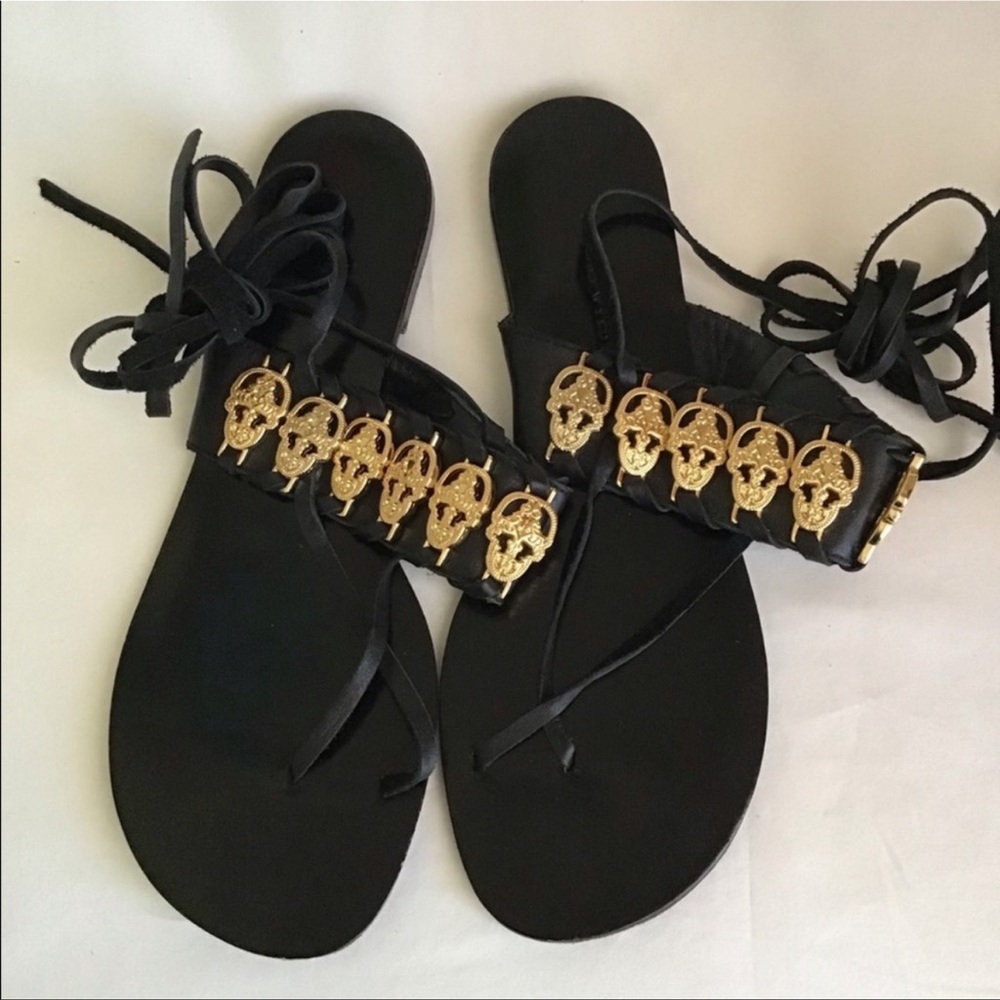 Thomas Wylde Gold Skull Wrap Sandals